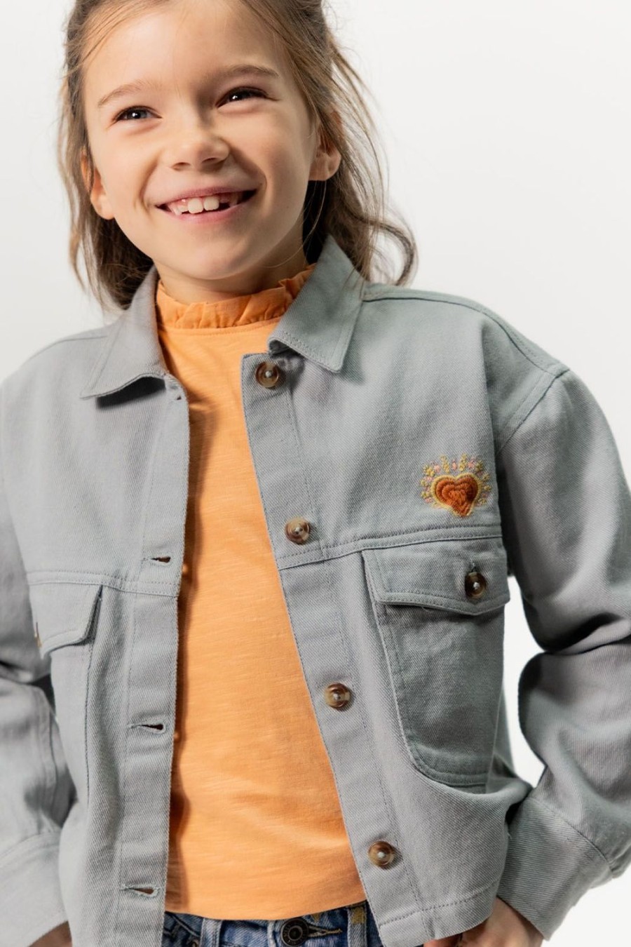 Sissy-Boy Blazers, Jasjes & Gilets | Grijsblauw Cropped Denim Jasje Met Embroidery