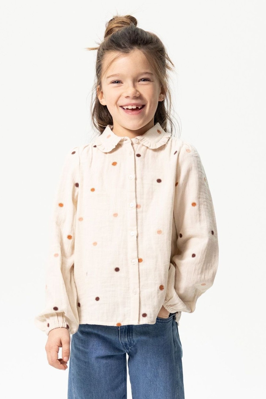 Sissy-Boy Blouses | Off-White Blouse Met Zonnetjes Embroidery