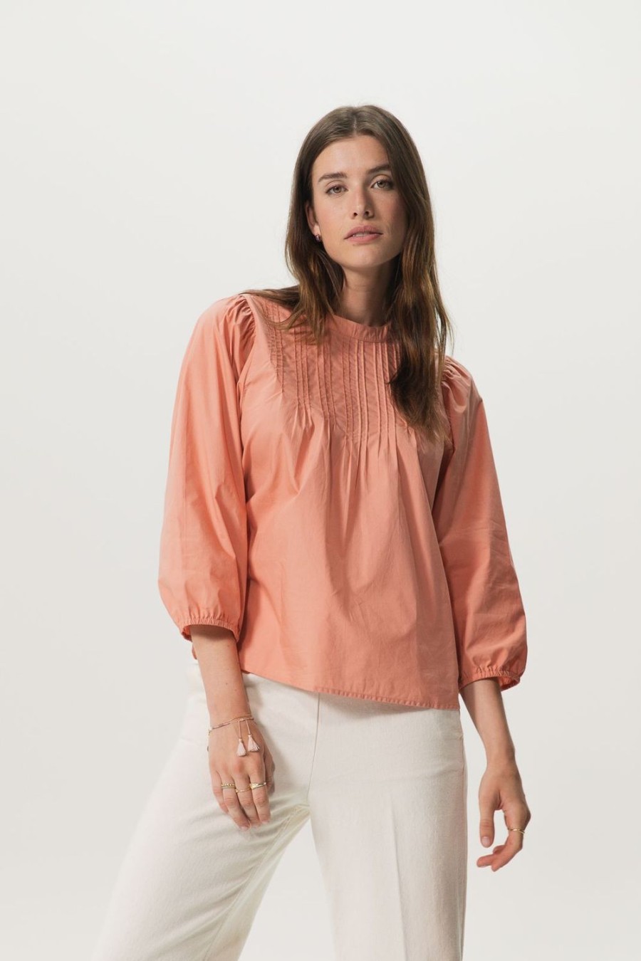 Sissy-Boy Blouses | Licht Oranje Poplin Blouse Met Pintuck Detail