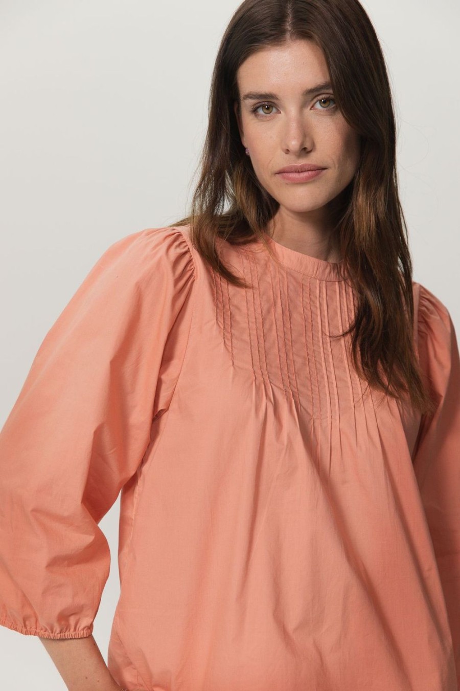 Sissy-Boy Blouses | Licht Oranje Poplin Blouse Met Pintuck Detail