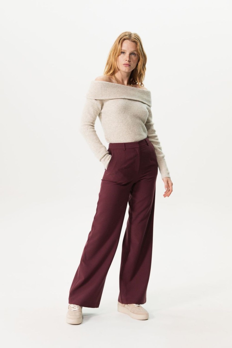 Sissy-Boy Broeken | Bordeauxrode Wide Leg Pantalon