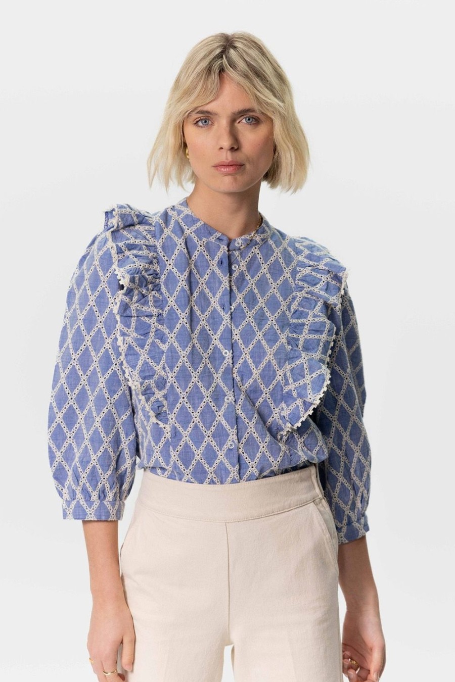 Sissy-Boy Blouses | E Chambray Blouse Met Broderie En Ruffles