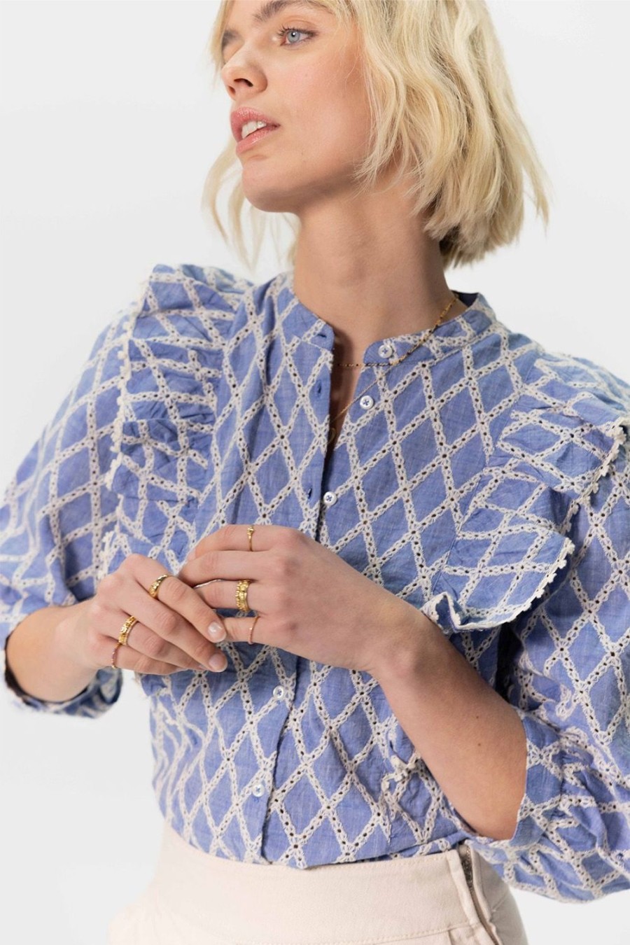 Sissy-Boy Blouses | E Chambray Blouse Met Broderie En Ruffles