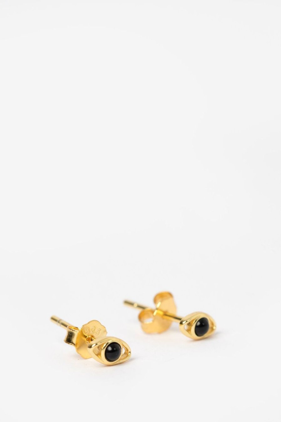 Sissy-Boy Sieraden | Gold Plated Stud Oorbellen Oog Met Zwart Steentje