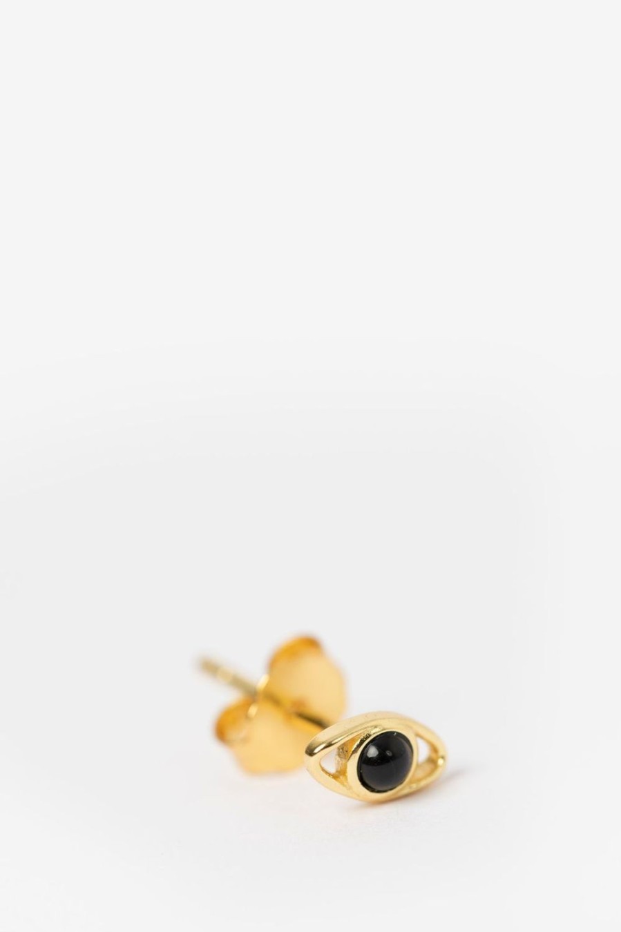 Sissy-Boy Sieraden | Gold Plated Stud Oorbellen Oog Met Zwart Steentje